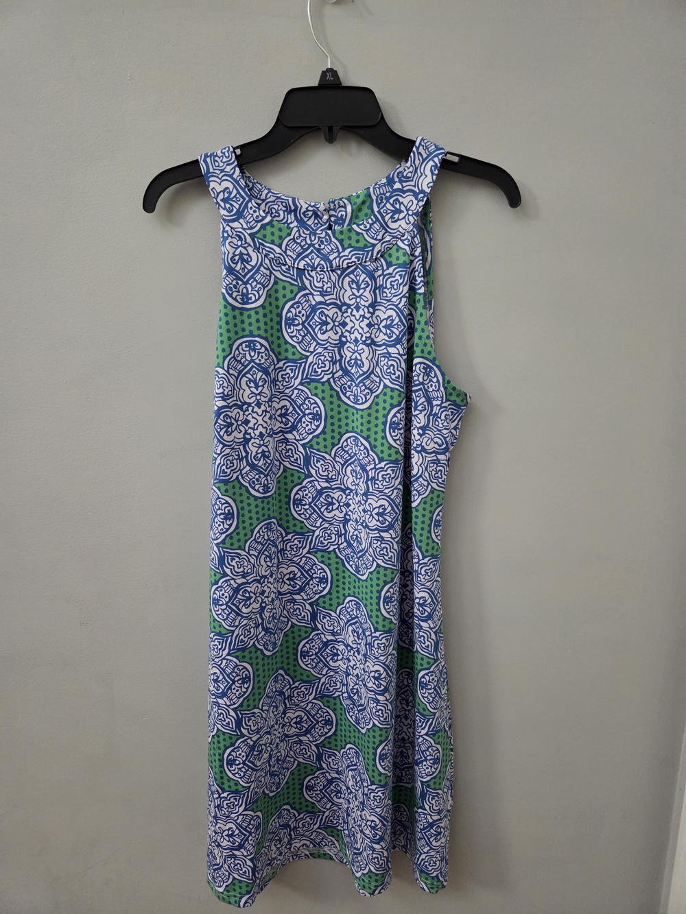 Sleeveless Floral-Print Midi Dress in Green and Blue